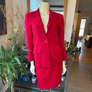Talbots Petite Red Wool Suit ~ Jacket Sz 2 Skirt Sz 4